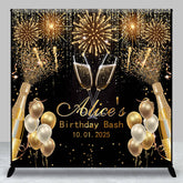 Lofaris Custom Black Gold Sparkle Balloons Birthday Backdrop